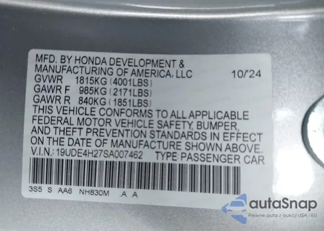 2025 Acura Integra from USA, damaged, VIN 19UDE4H27SA007462